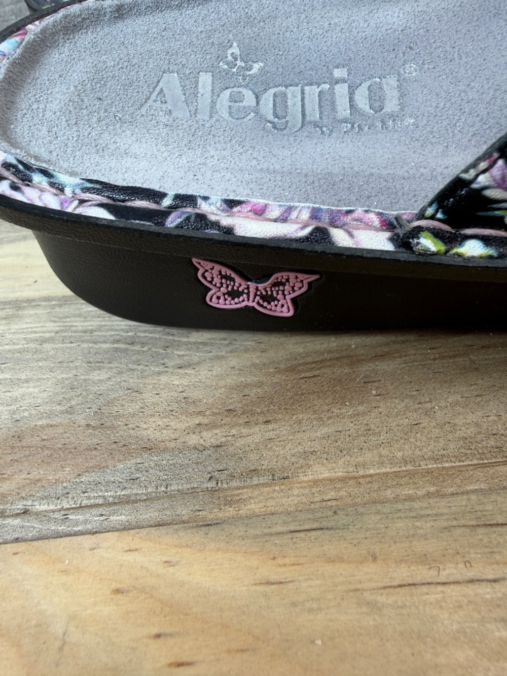 Alegria Leather Floral Sandals Black Butterfly Velcro Closure Size 11 EU 42 - Picture 15 of 16